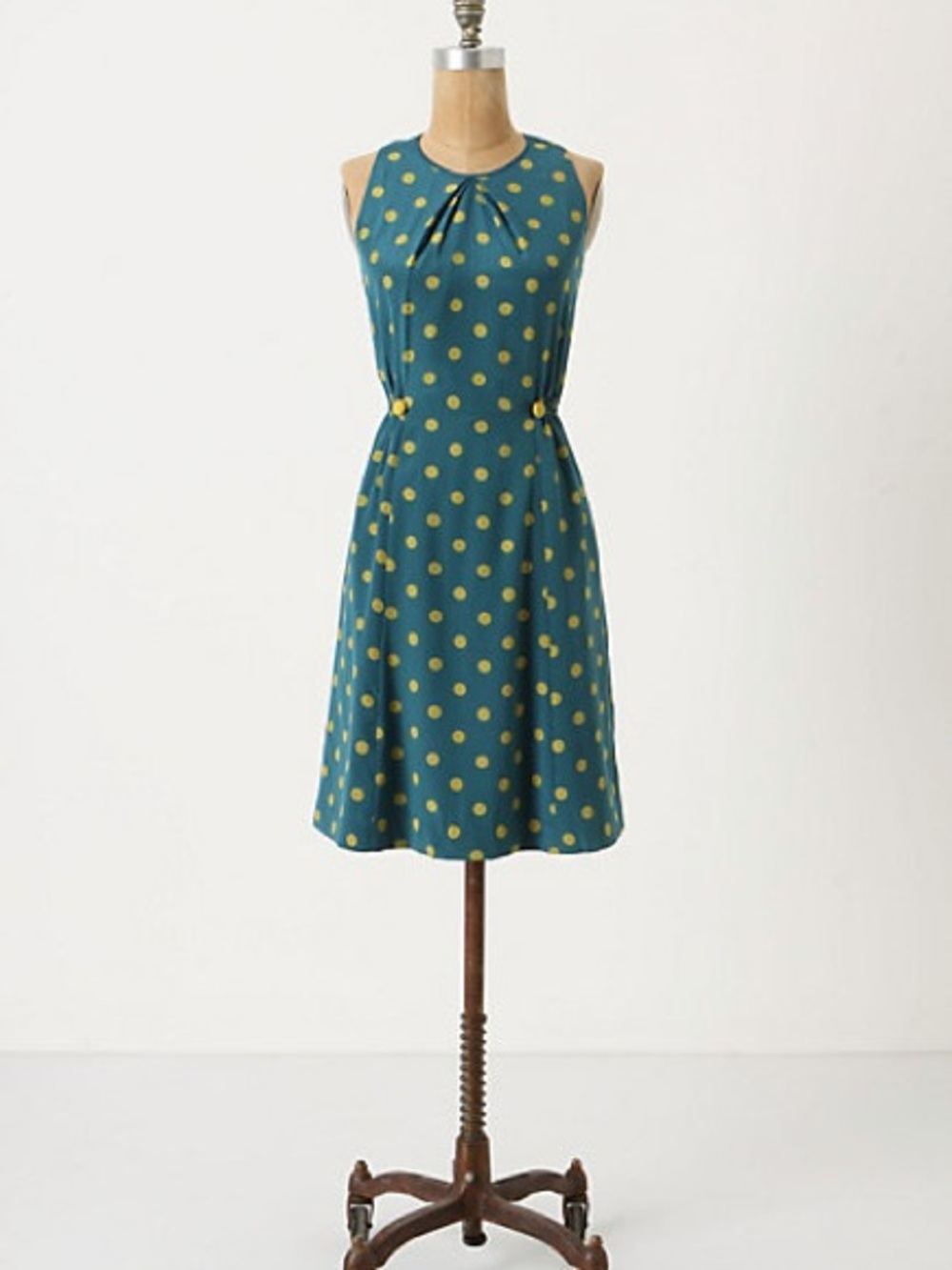 Anthropology Sleeveless Silk Teal Polka Dot Dress